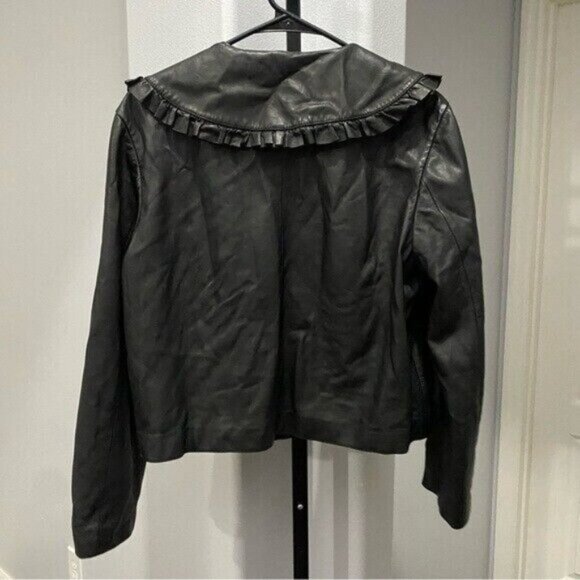 RIXO Jacket Size Medium Black Debbie Leather Read* Grunge Ruffle Bib Goth - Picture 12 of 13